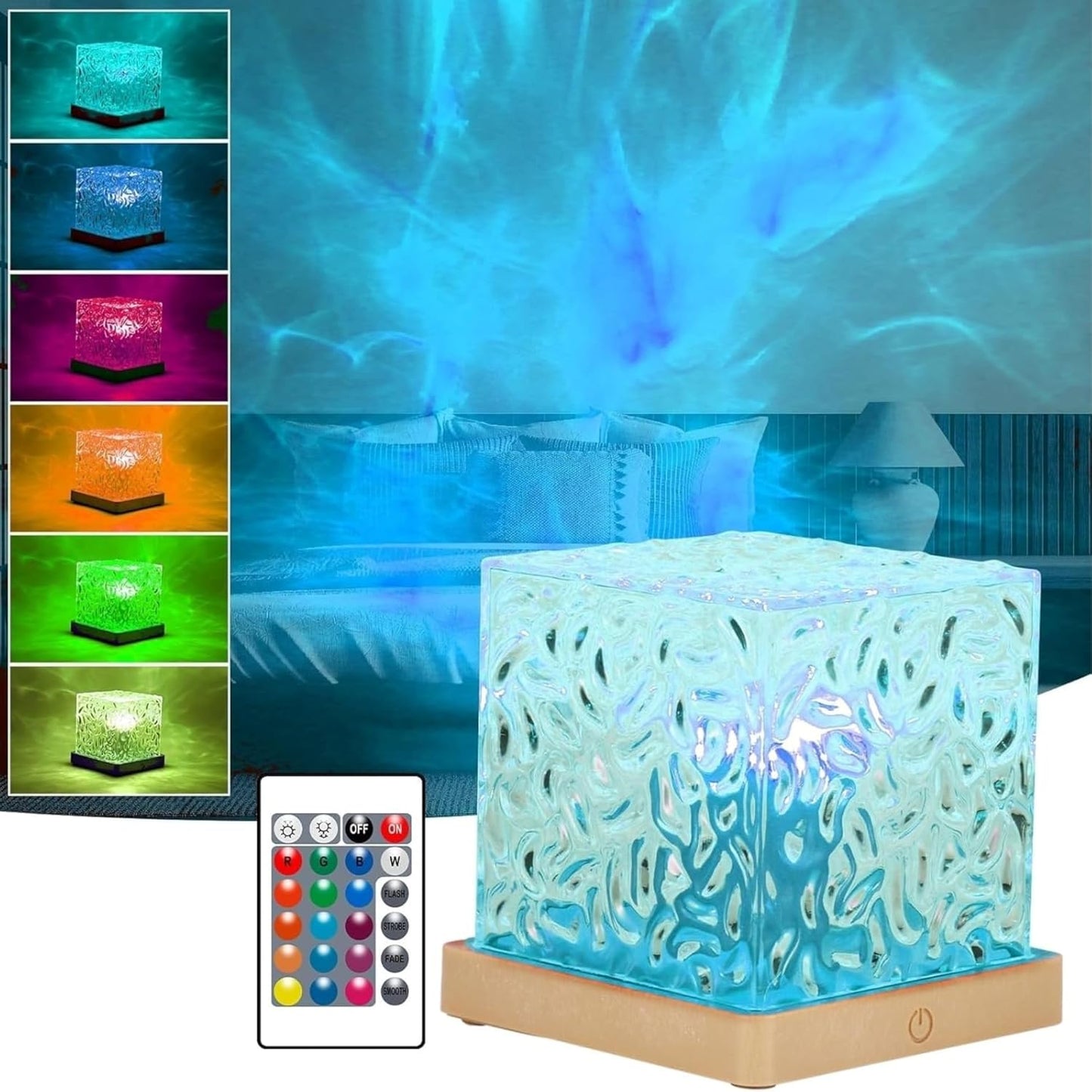 Ocean Wave Projector Night Light, 16 Colors Lamp, Romantic 3D Water Wave Effect with LED Night Light, USB Powered (Multicolor)