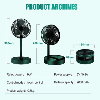 Portable USB Desk Fan, 180-Degree Rotation, Folding Design, with mobile stand Green