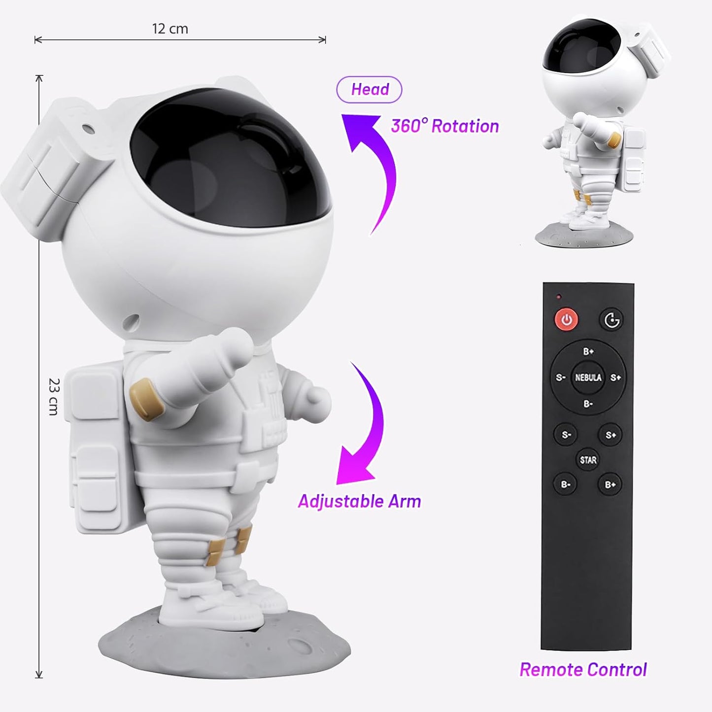 Astronaut Light Projector – 360° Galaxy Star Projector with Timer & Remote Control
