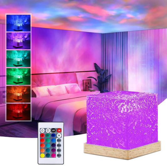 Ocean Wave Projector Night Light, 16 Colors Lamp, Romantic 3D Water Wave Effect with LED Night Light, USB Powered (Multicolor)