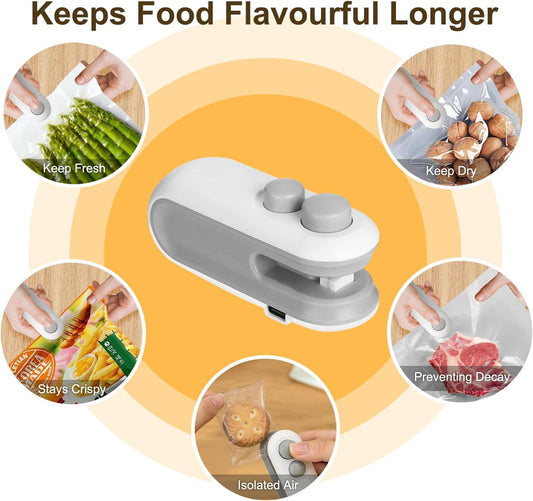 Portable Mini Sealing Machine, Handheld Heat Sealer for Plastic Bags, Chips, Snacks, Storage Packs, Type C Rechargeable