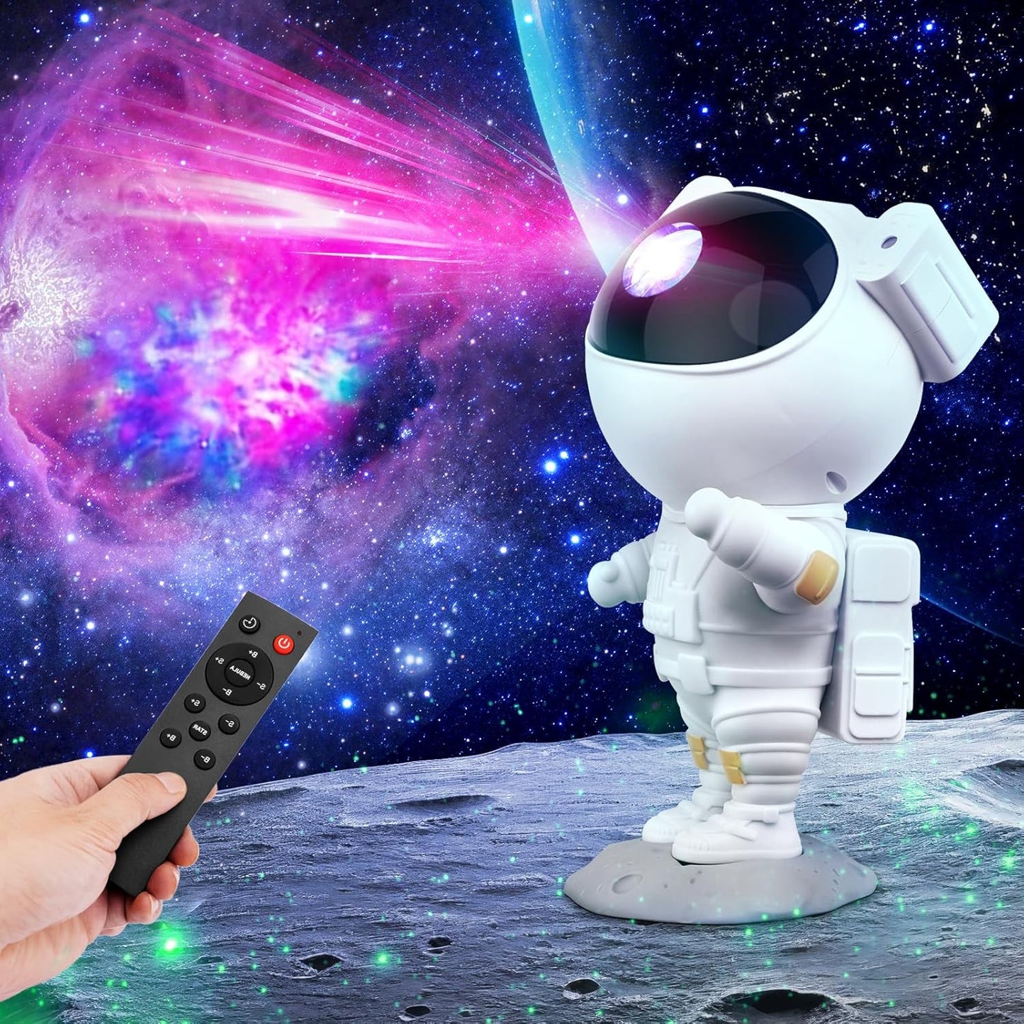 Astronaut Light Projector – 360° Galaxy Star Projector with Timer & Remote Control